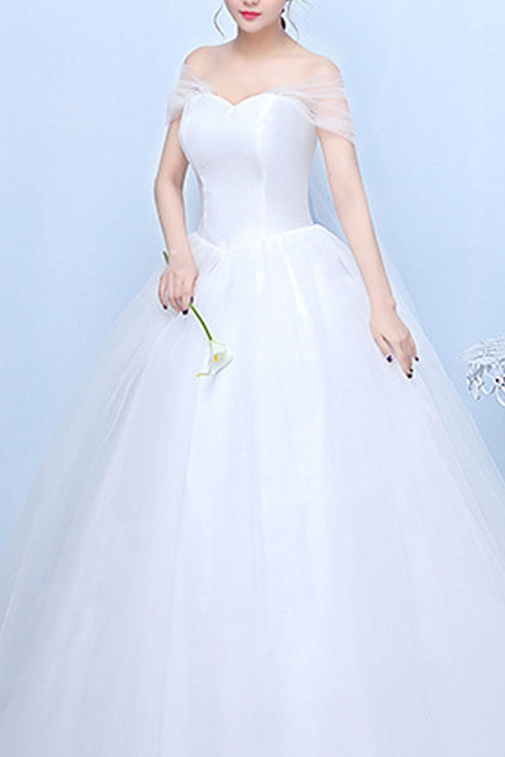 Women Wrap Neck Slim Ball Gown Wedding Dress