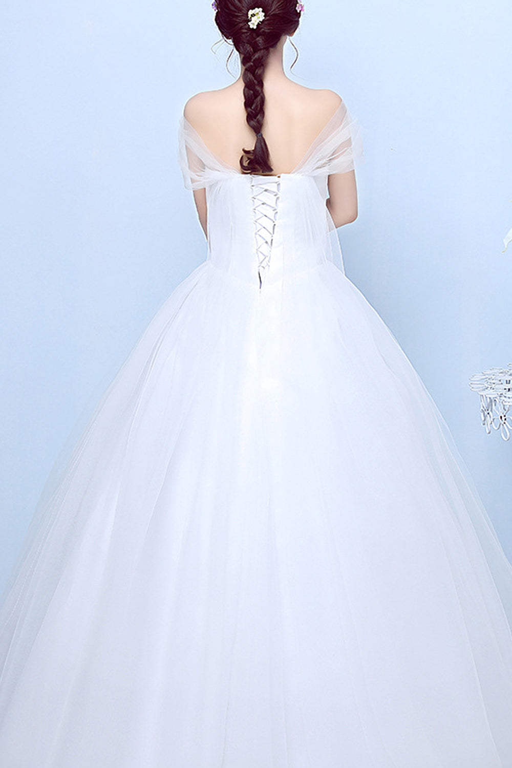 Women Wrap Neck Slim Ball Gown Wedding Dress