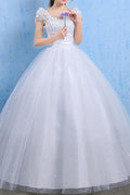 Women V-Neck Cap Sleeve Lace Wedding Dress