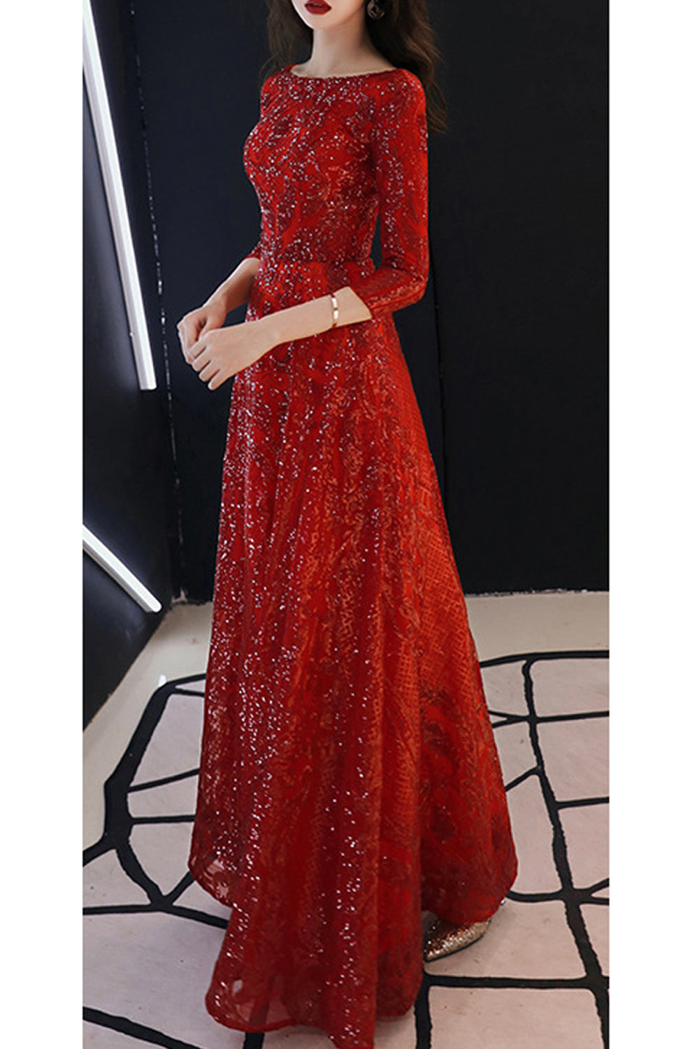 Women Boat Neck 3/4 Sleeve Fancy Dress