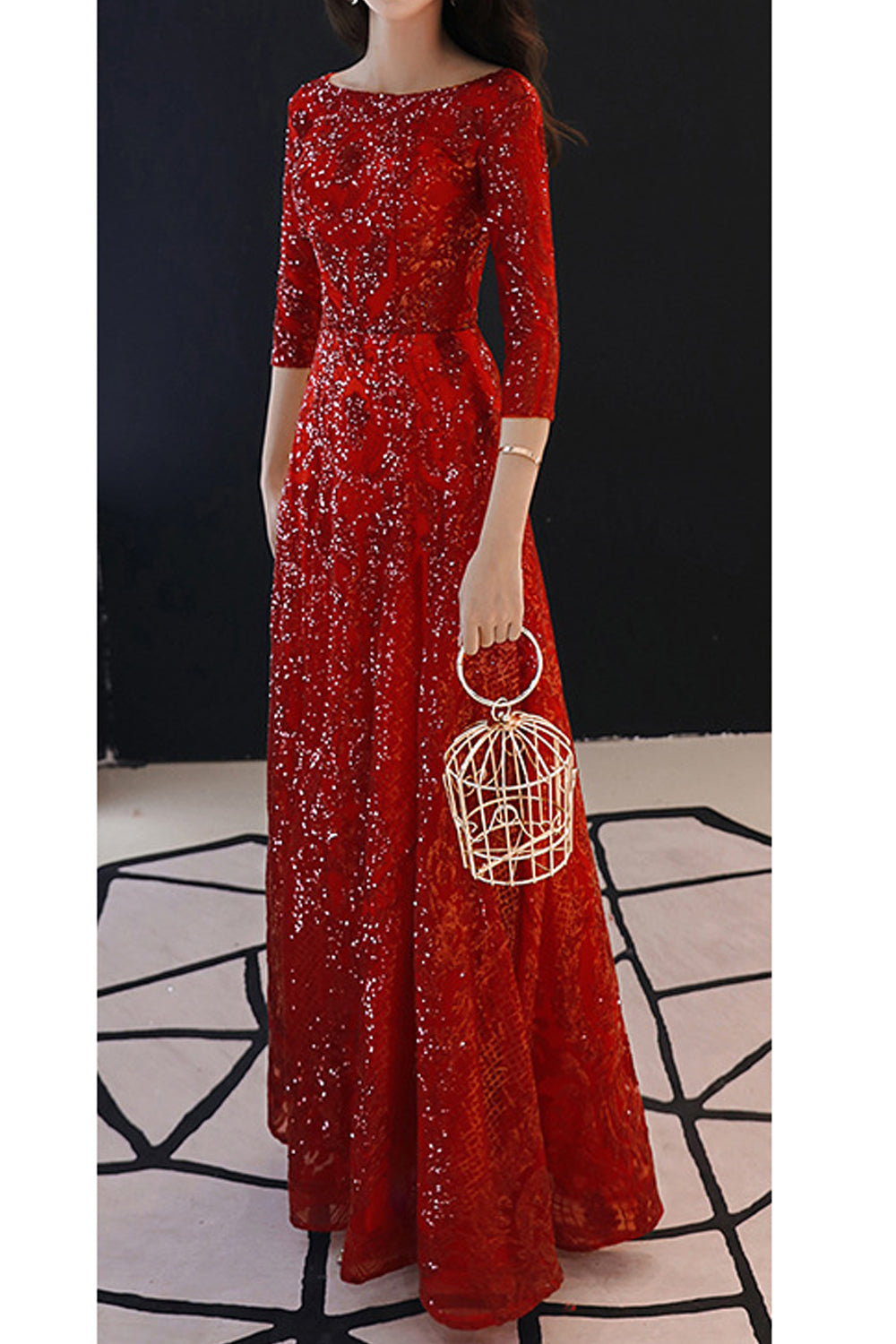 Women Boat Neck 3/4 Sleeve Fancy Dress