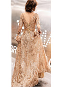 Women Broad Neck Sequin Decorated Fancy Dress