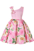 Kids Girls Solid Bust Flower Decorated Christmas Dress