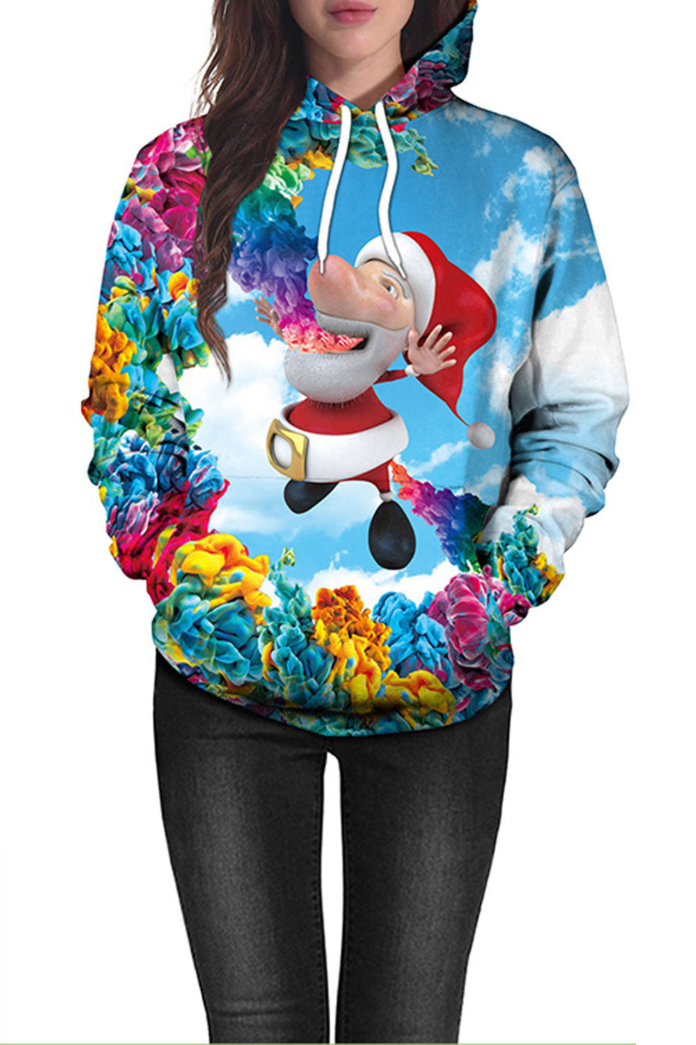Women Contrast Color Hooded Neck Long Sleeve Warm Hoodie
