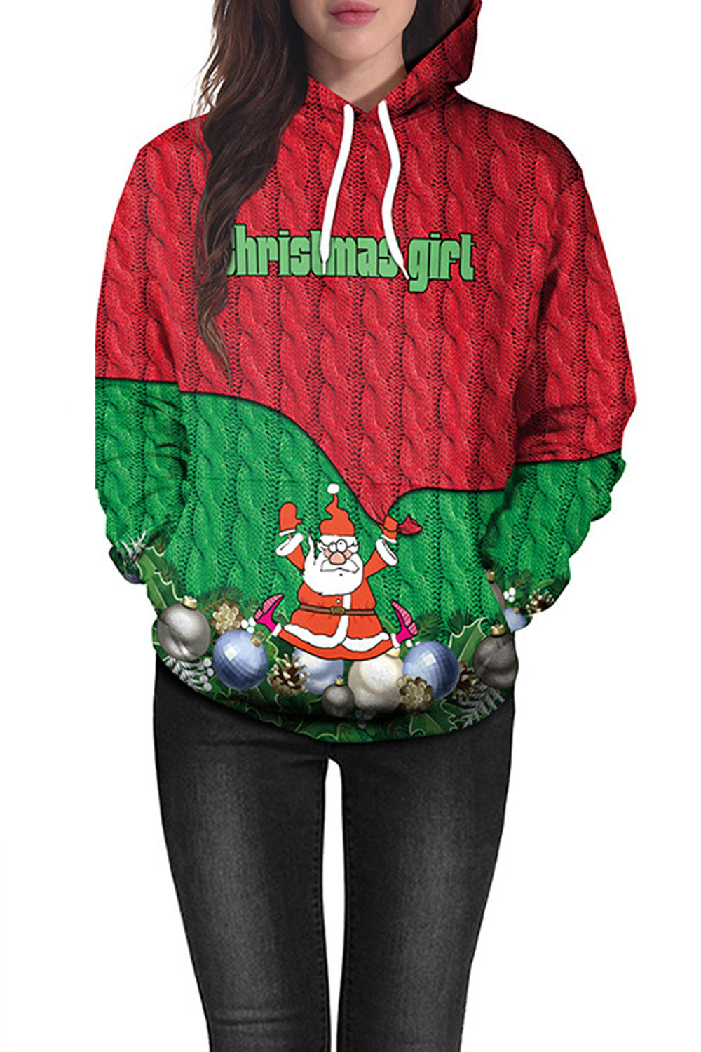 Women Contrast Color Hooded Neck Breathable Warm Hoodie