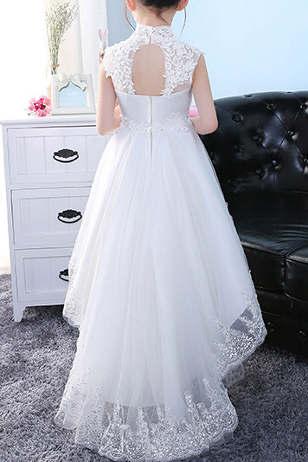 Kids Baby Girls Sleeveless High Sheer Shoulder Dress