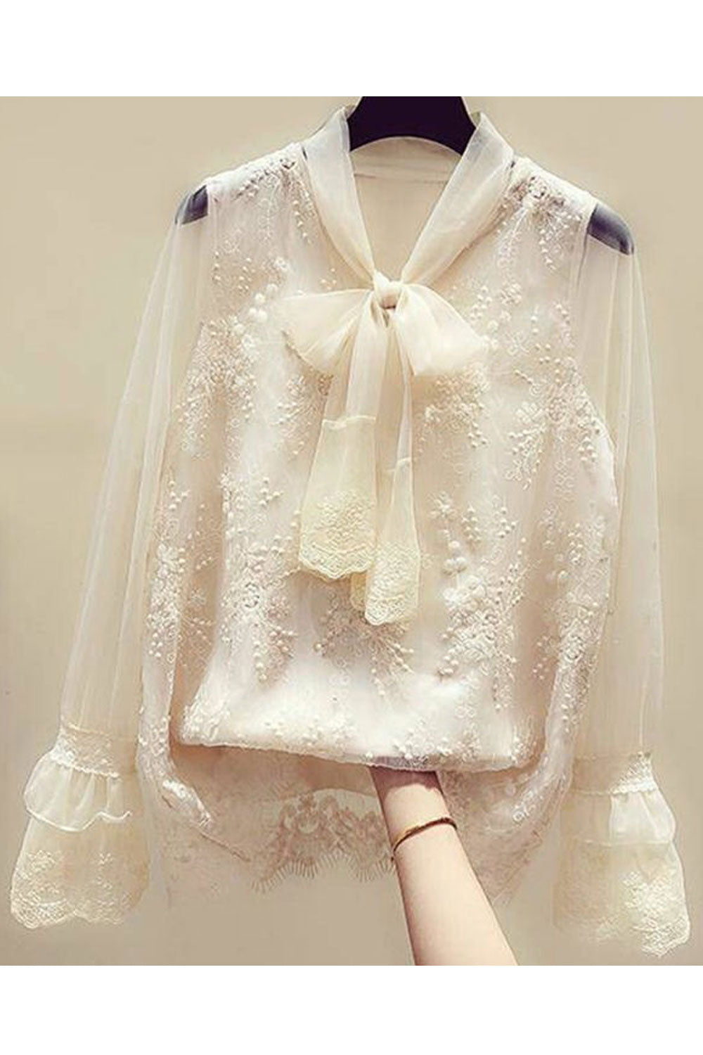 Women Beautiful Bow Decorated Long Sleeve Cute Shirt
