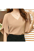 Women Beautiful Cut Out Sleeve Solid Chiffon Shirt