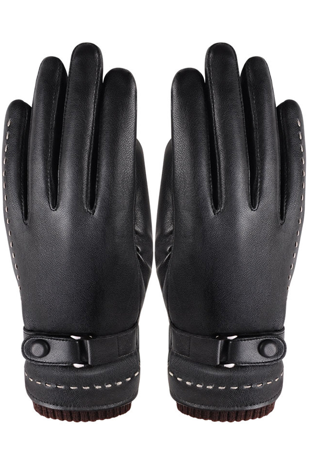 Women Thick Solid Colored Leather Gloves