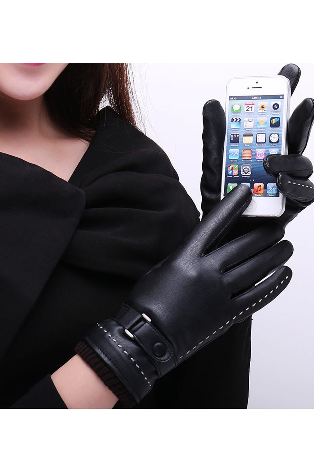 Women Thick Solid Colored Leather Gloves