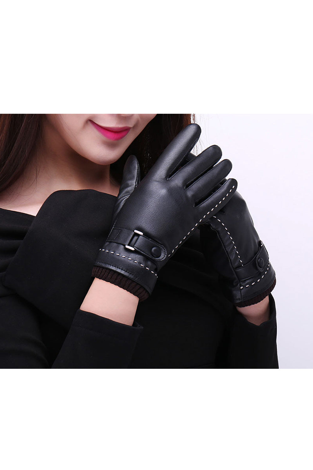 Women Thick Solid Colored Leather Gloves