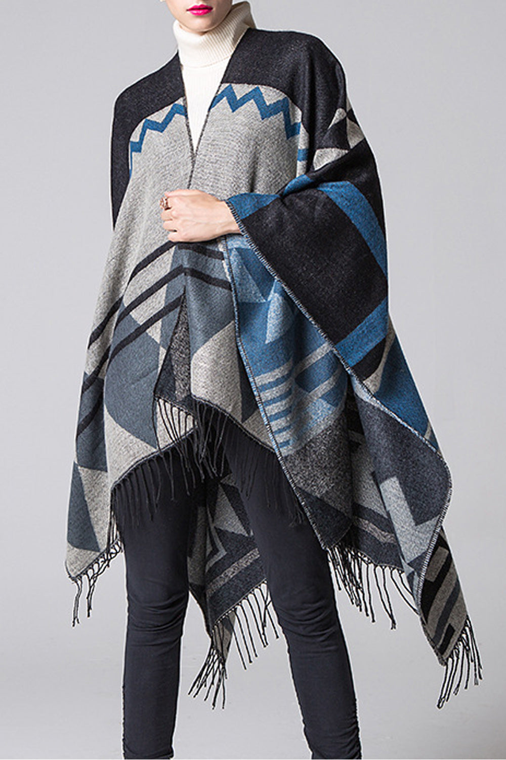 Women Tassel Decorated Thick Cashmere Shawl
