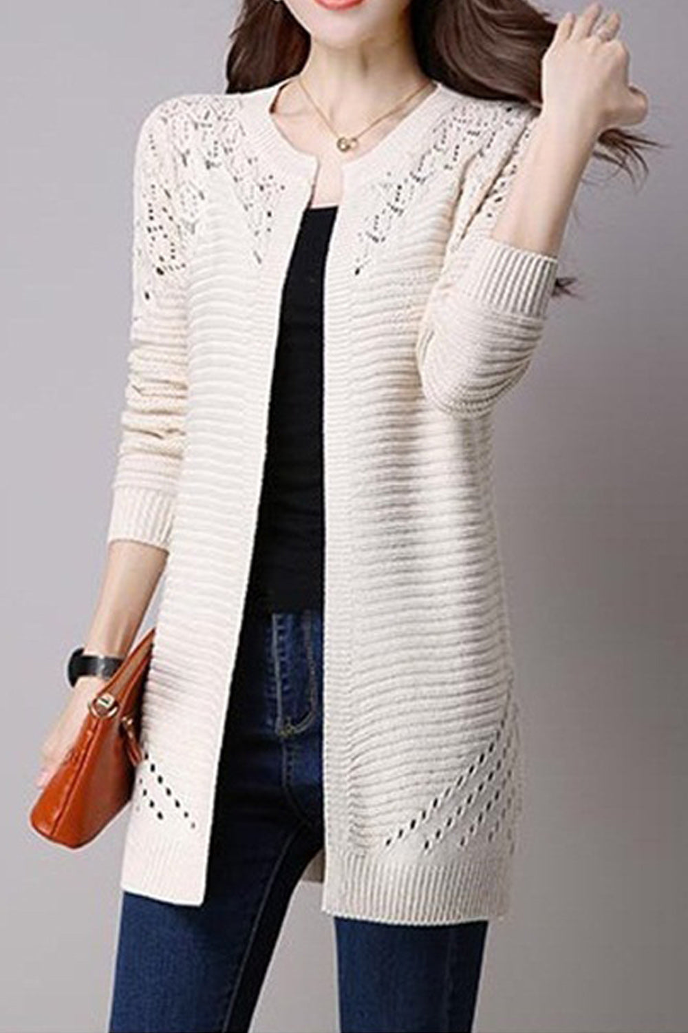 Women Slim Long Sleeve Solid Cardigan