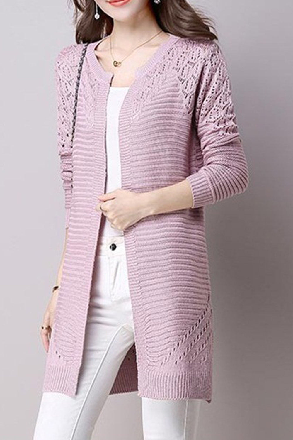 Women Slim Long Sleeve Solid Cardigan