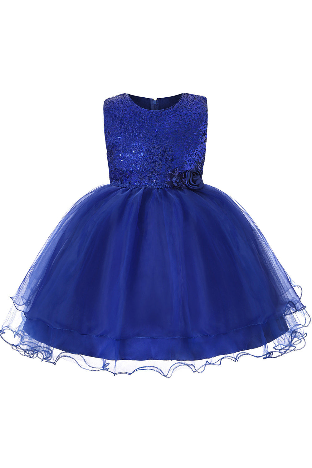 Kids Girls Flower Waist Round Neck Fancy Dress