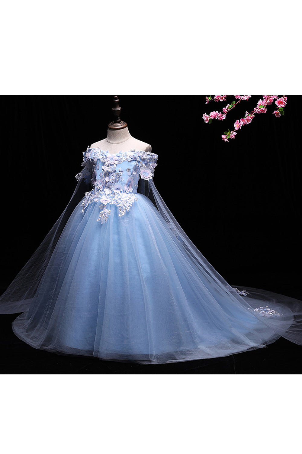 Kids Girls Flower Bust Long Tail Fancy Dress