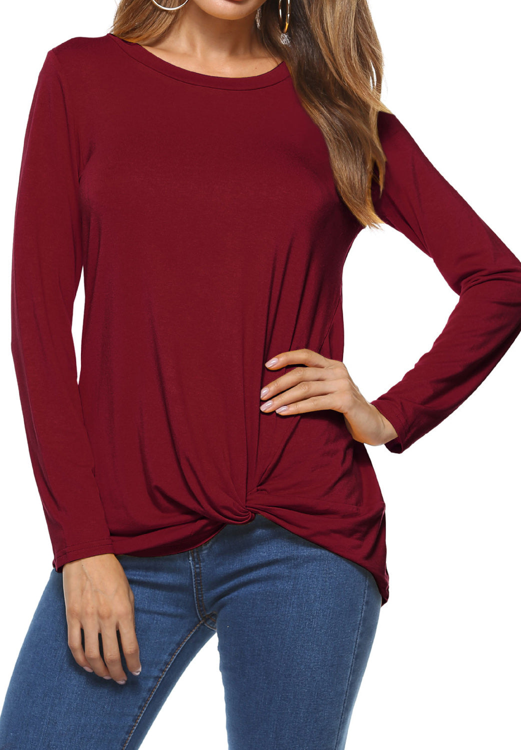 Women High Neck Solid Colored Long Sleeve Top