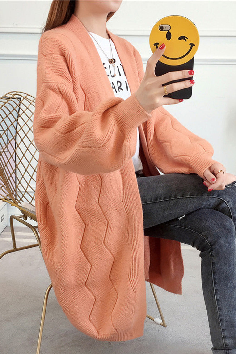 Women Long Sleeve Solid Loose Cardigan