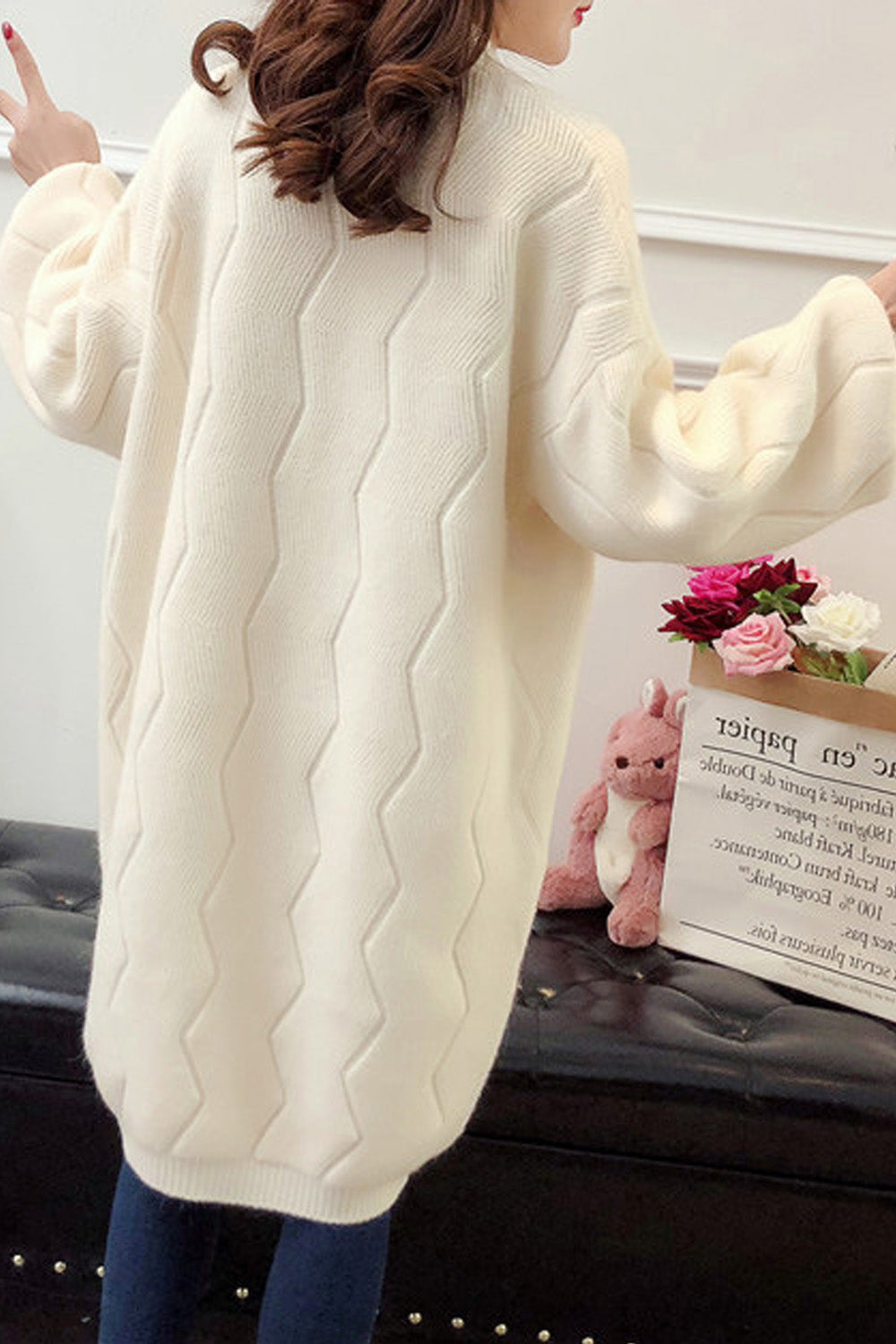 Women Long Sleeve Solid Loose Cardigan