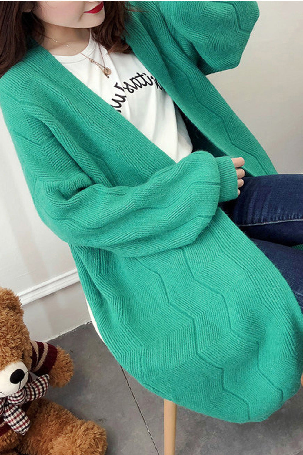Women Long Sleeve Solid Loose Cardigan