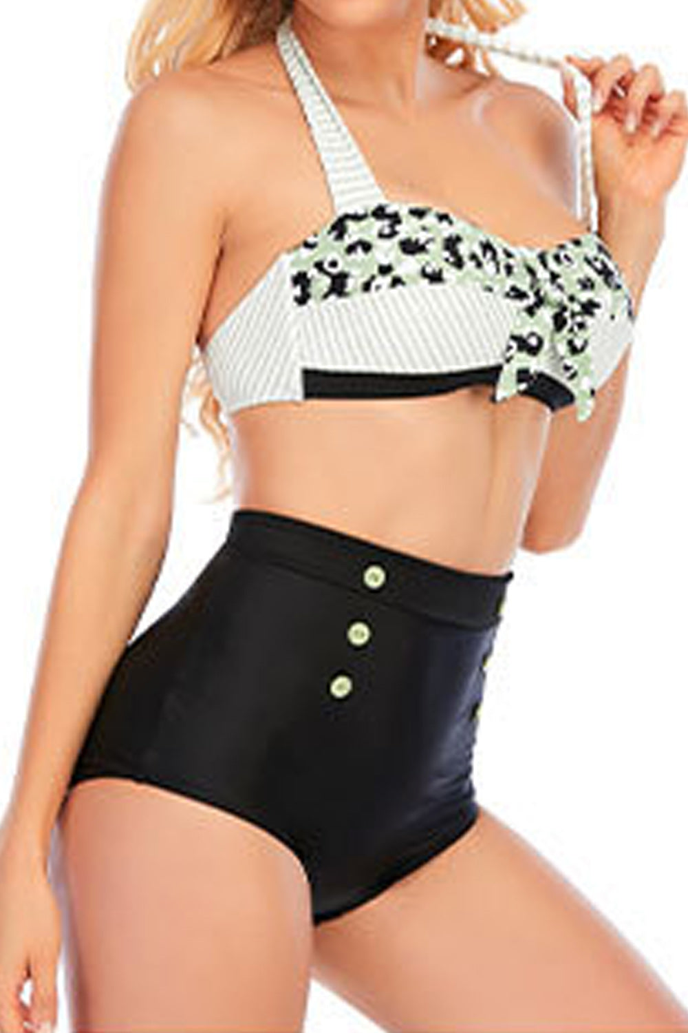 Women Easy Straped Neck Slim Fit High Waist Elegent Printed Pattern Summer Two-Piece Swimwear
