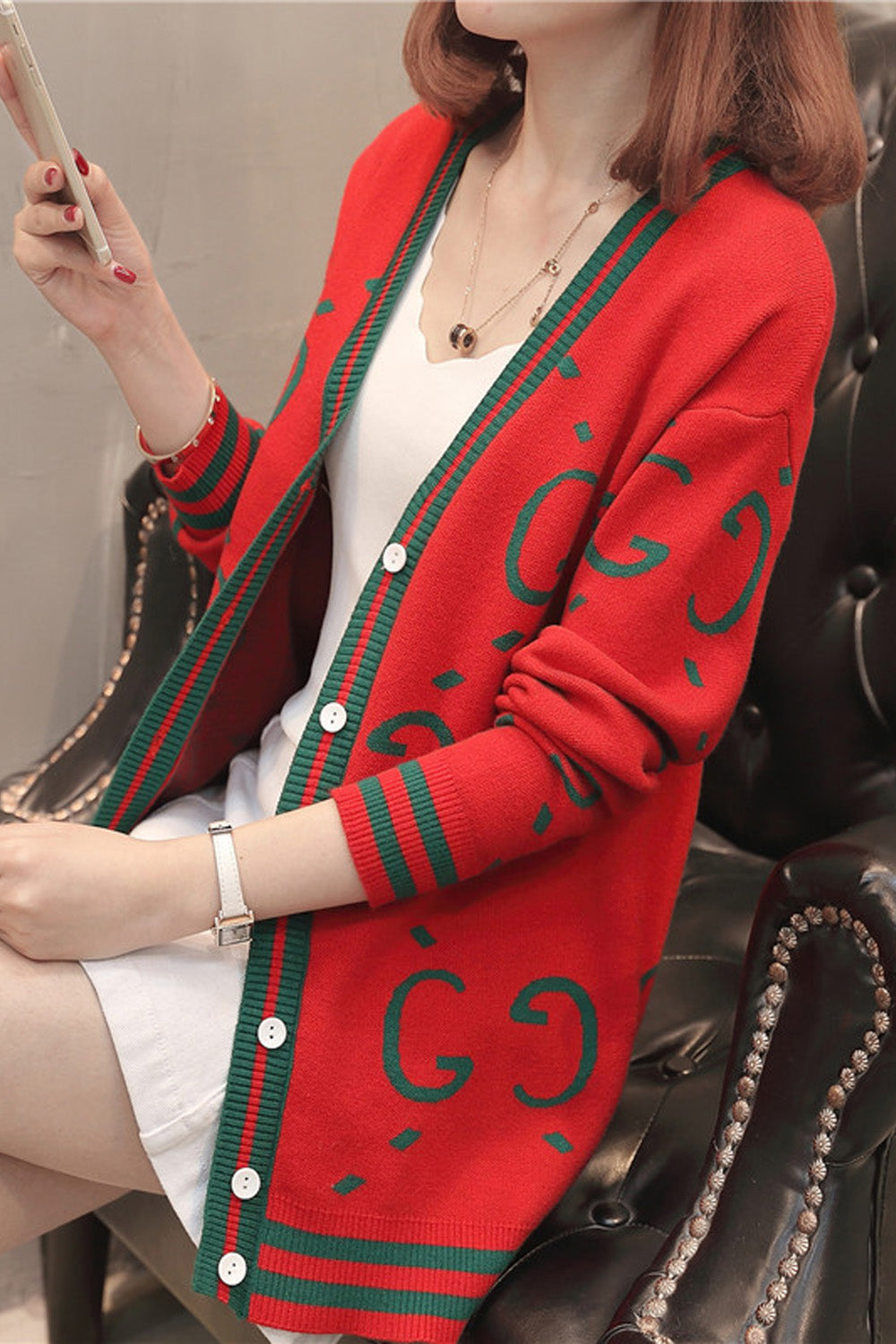 Women Printed Button Down Warm Sweater