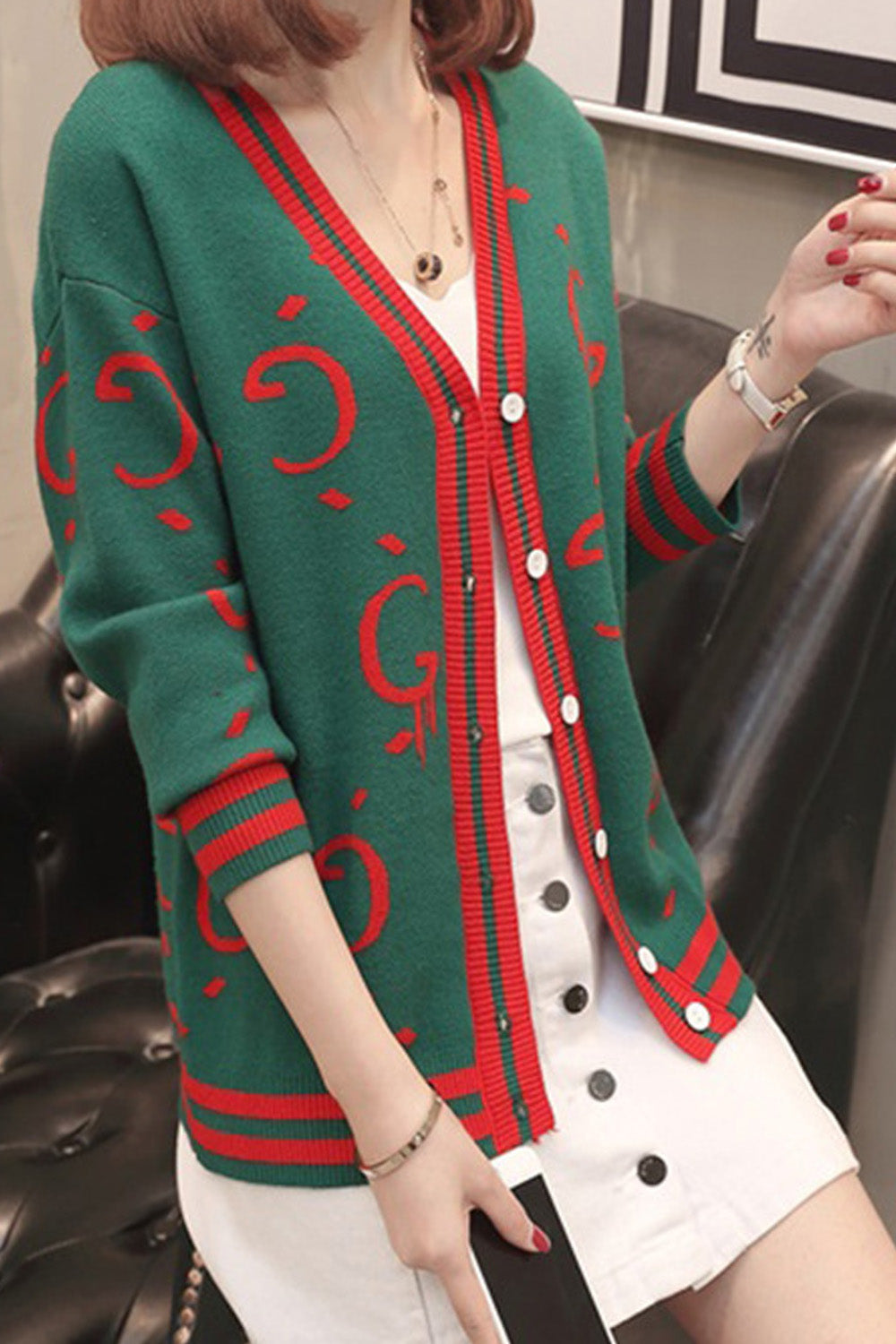Women Printed Button Down Warm Sweater