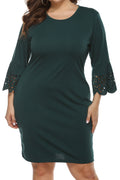 Women Plus Solid Pattern Soft Flared Long Sleeve Hollow Cool Trendy Dress