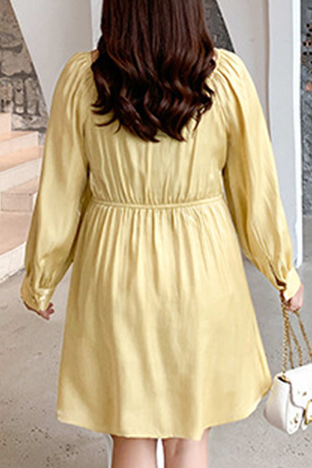 Women Plus Elegant Solid Pattern Long Sleeve Comfy Round Neck Short Skirt Dress