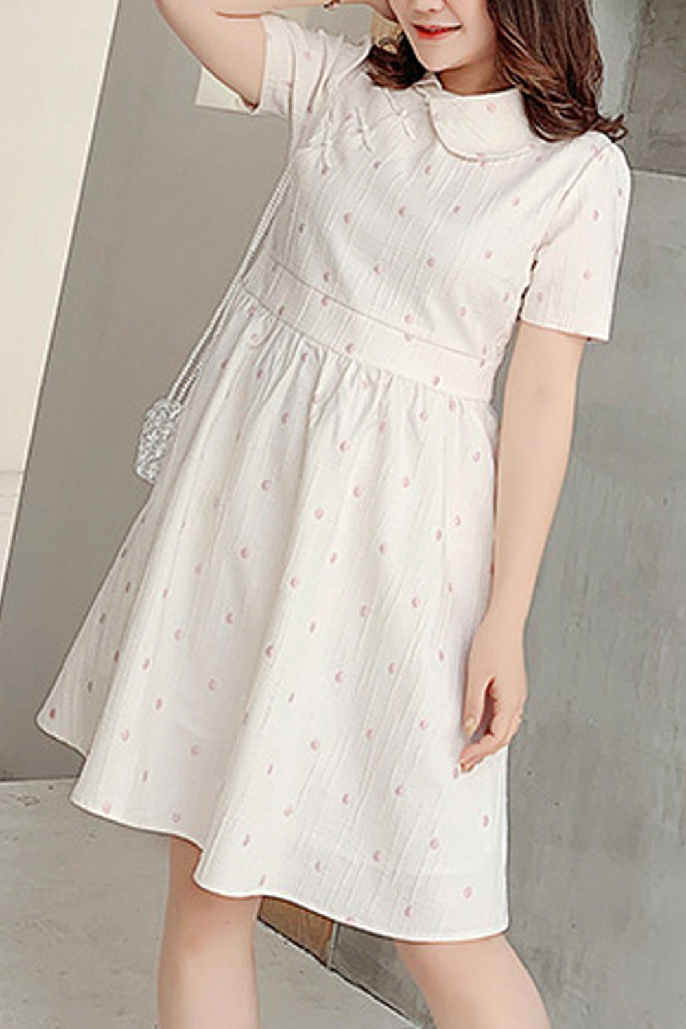Women Plus Thin Solid Pattern Short Sleeve Collar Neck Dress