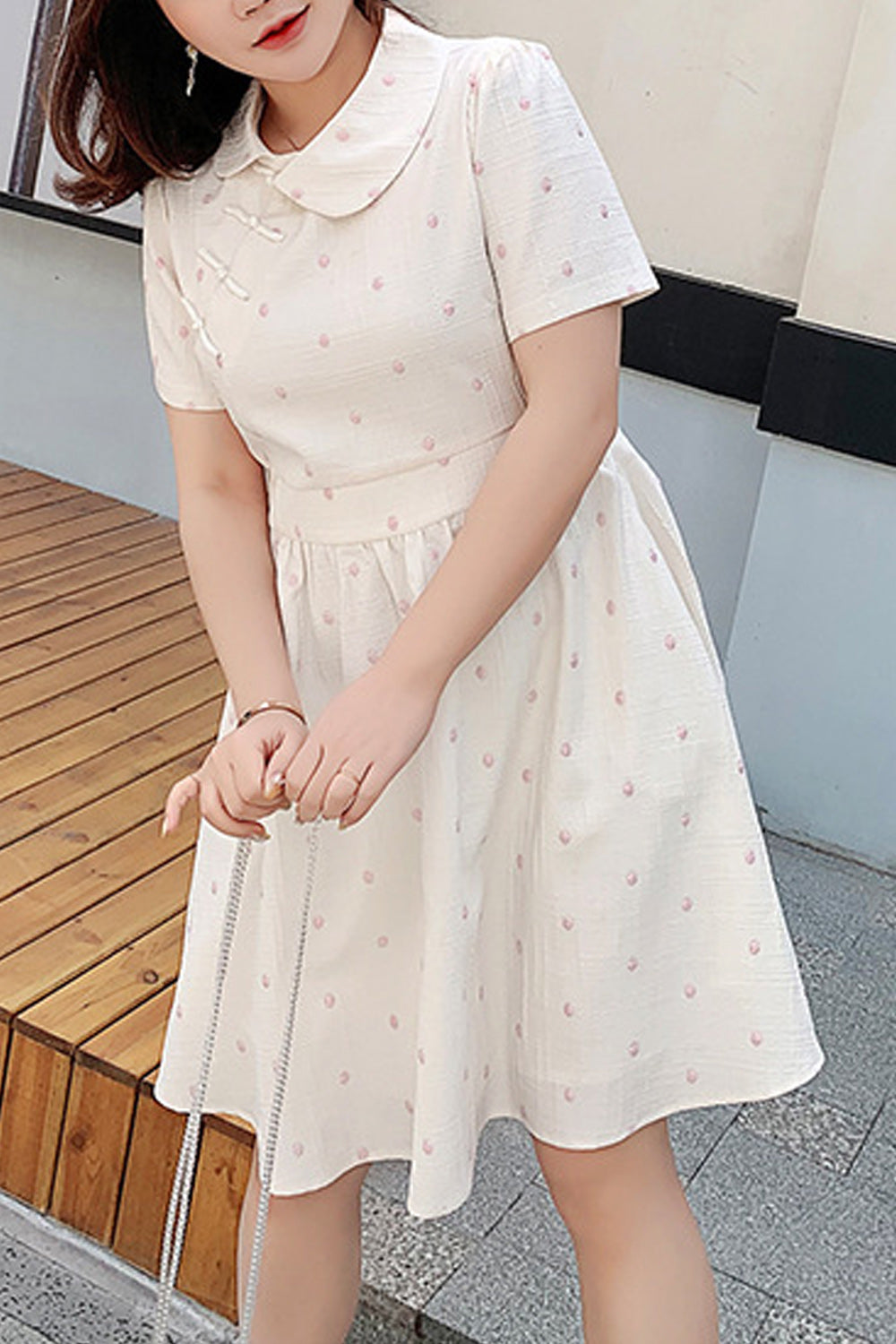 Women Plus Thin Solid Pattern Short Sleeve Collar Neck Dress