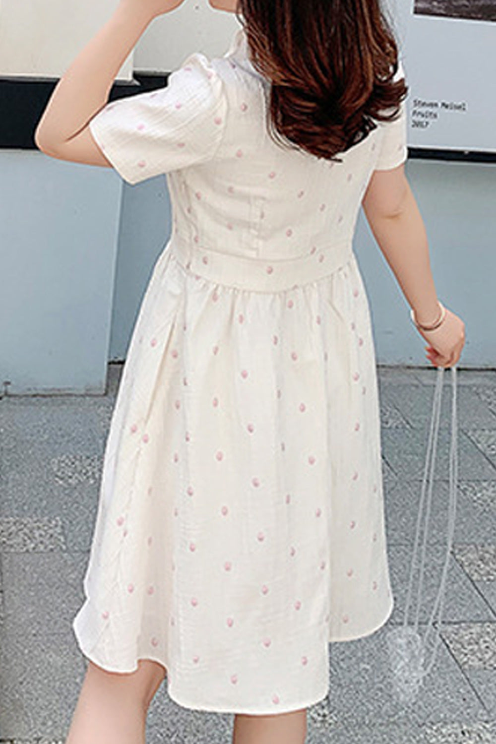 Women Plus Thin Solid Pattern Short Sleeve Collar Neck Dress