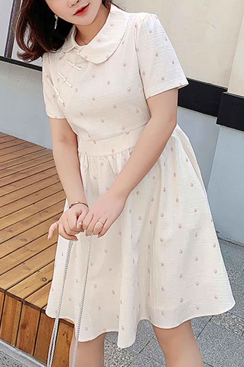Women Plus Thin Solid Pattern Short Sleeve Collar Neck Dress