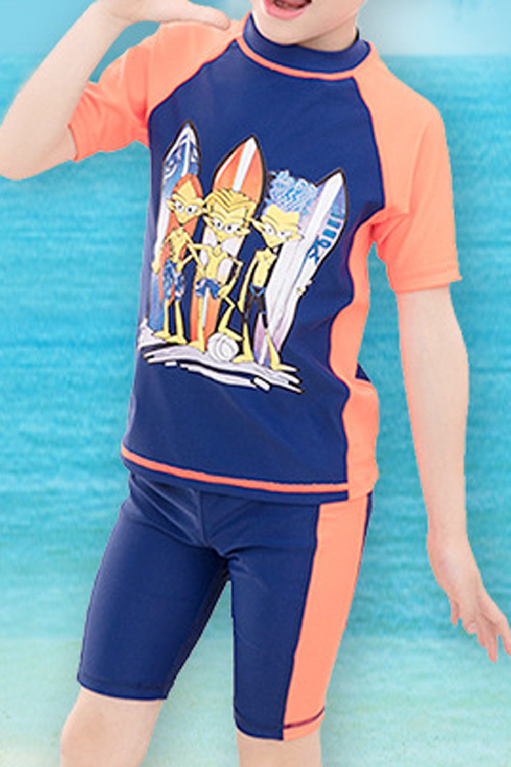 Kids Boys Relax Fit Printed Style Short Sleeve Elastic Waist Classy Swimwear Set