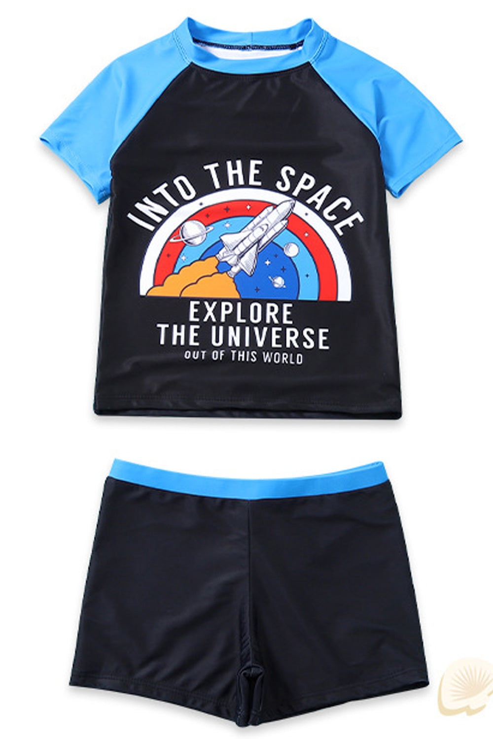 Kids Boys Stylish Printed Elastic Waistband Loose Short Sleeve Swimwear Set