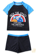 Kids Boys Stylish Printed Elastic Waistband Loose Short Sleeve Swimwear Set