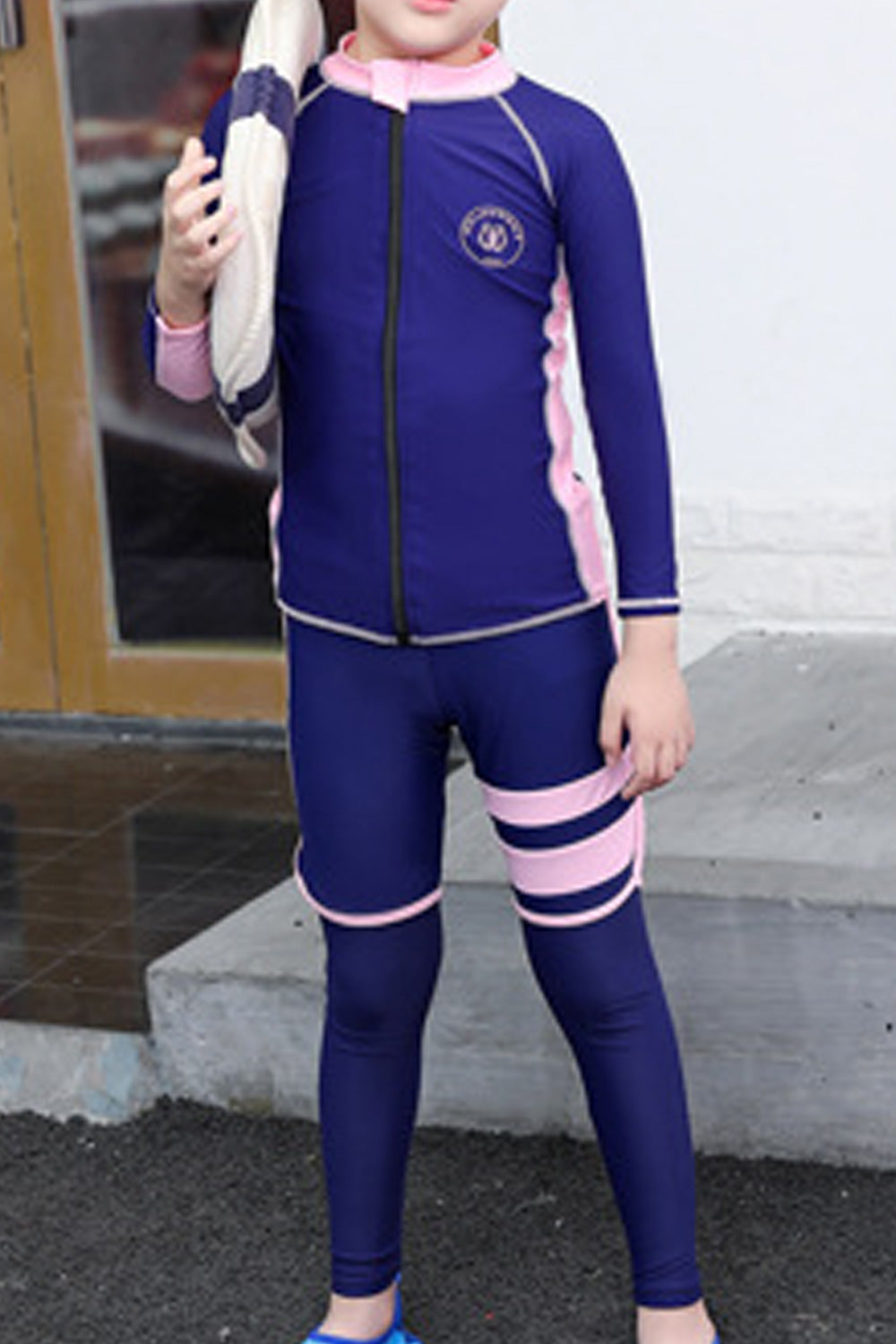 Kids Boys Long Sleeve Stretchy Zipper Closure Two Piece Elegant Swimwear Set