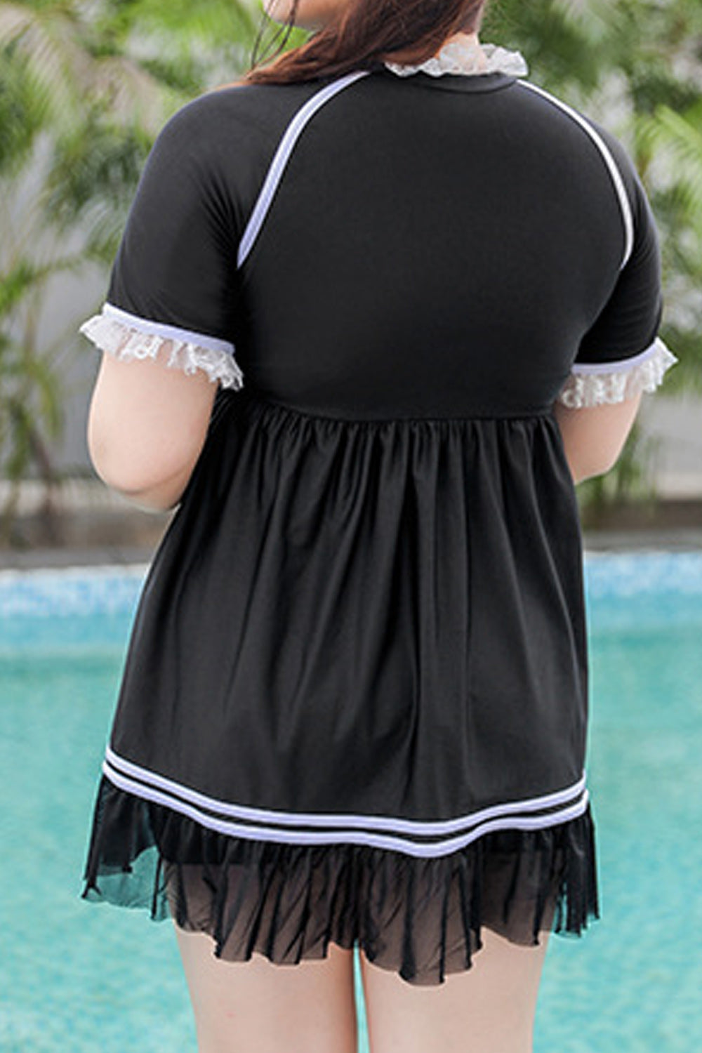 Women Breathable Soft Short Sleeve Solid Colored Elegant Swimwear