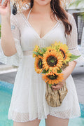 Women Trendy V-Neck Solid Colored Half Sleeve Thin Cool Swimwear