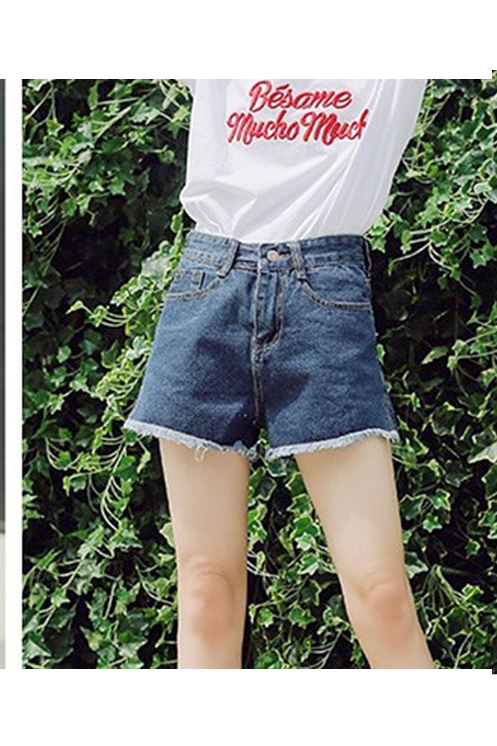 Women Elegant Styled Solid Colored Summer Fringed Loose Breathable Denim Short