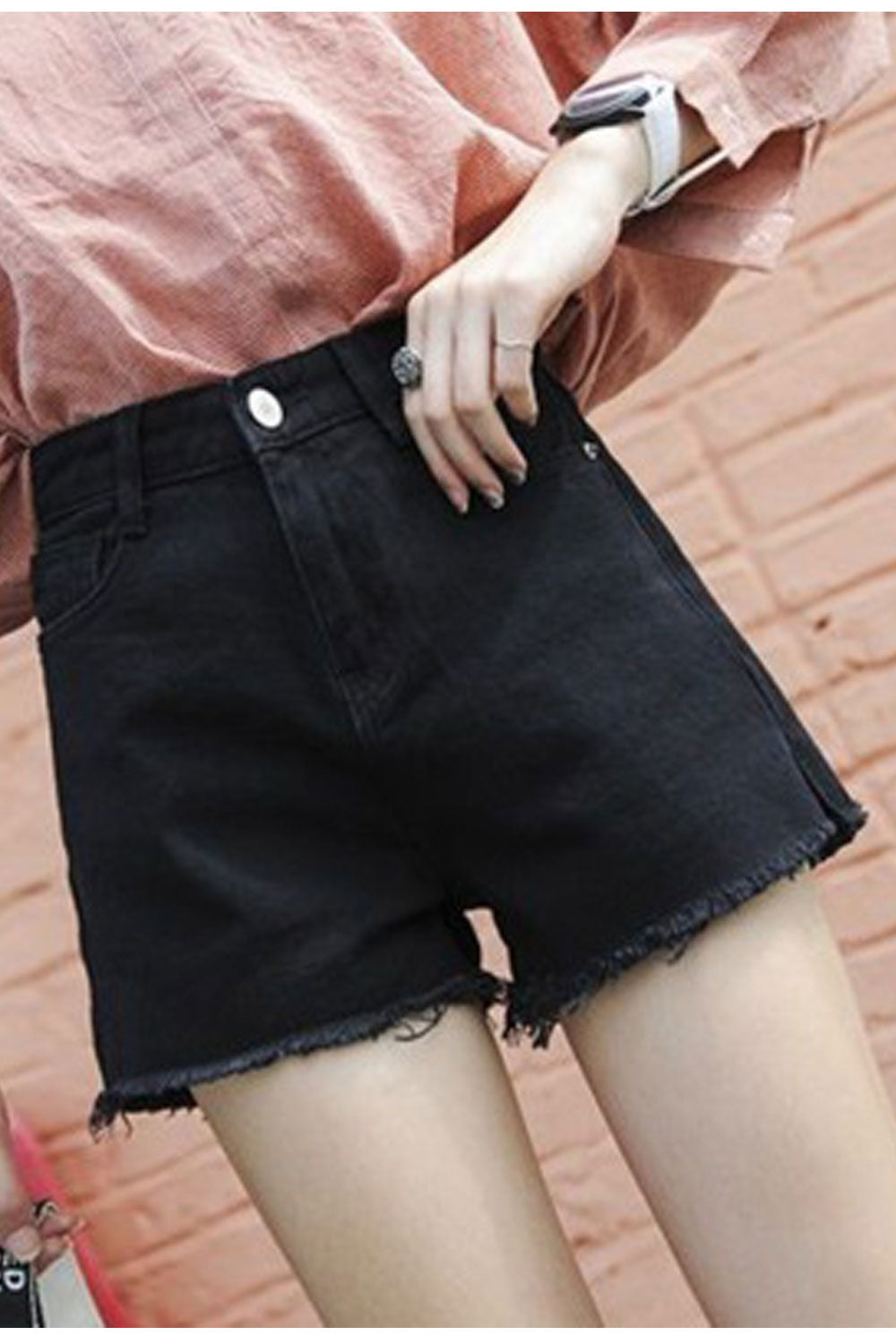 Women Elegant Styled Solid Colored Summer Fringed Loose Breathable Denim Short