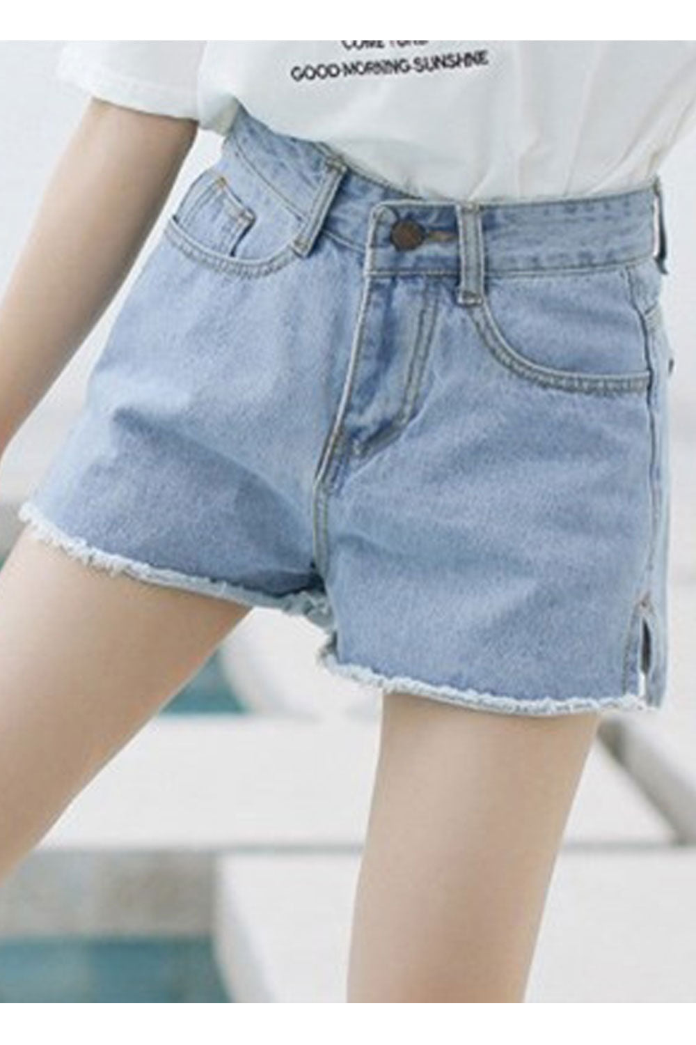 Women Elegant Styled Solid Colored Summer Fringed Loose Breathable Denim Short