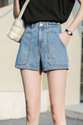 Women Lovely Solid Pattern Side Pockets Fashionable Denim Short