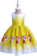 Kids Girls Snow Neck Santa Printed Dress