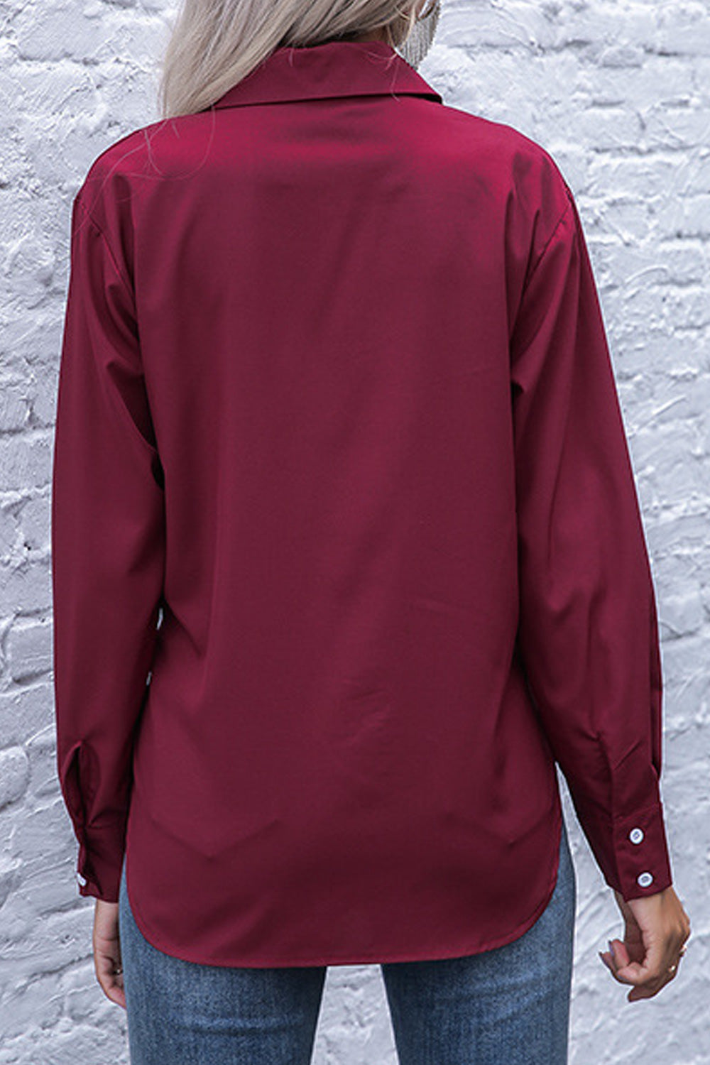 Women Long Sleeve Soft Solid Pattern Button Closure Pretty Summer Shirt