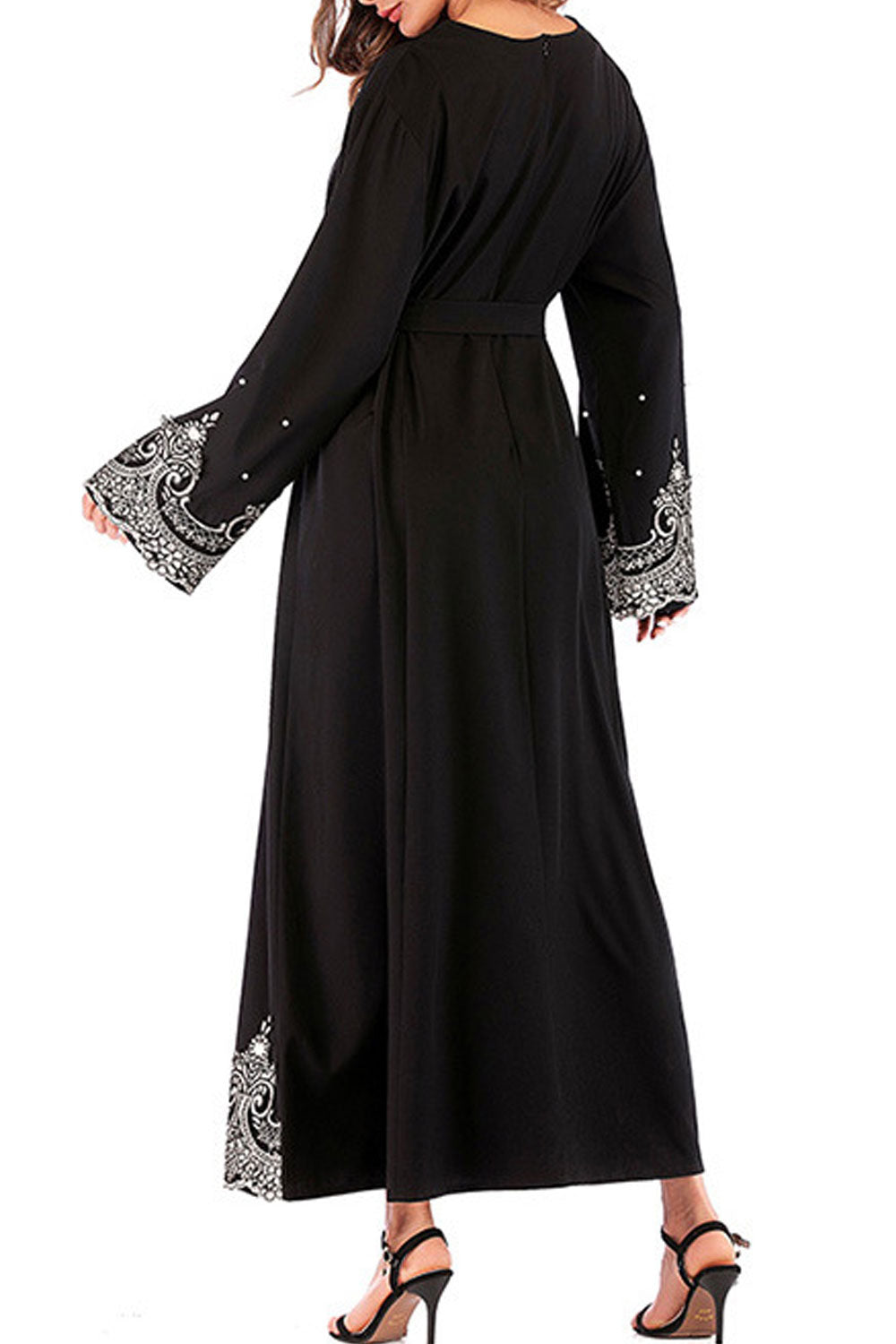 Women Round Neck Bell Sleeved Embroided Dress