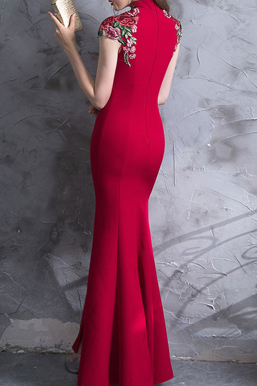 Women High Neck Floral Lace Pretty Wedding Dress