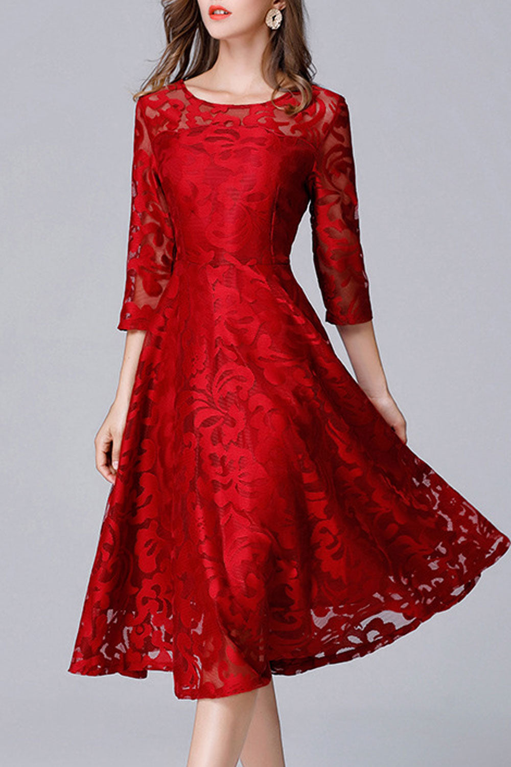 Women Round Neck Slim Waist Fashion Dress