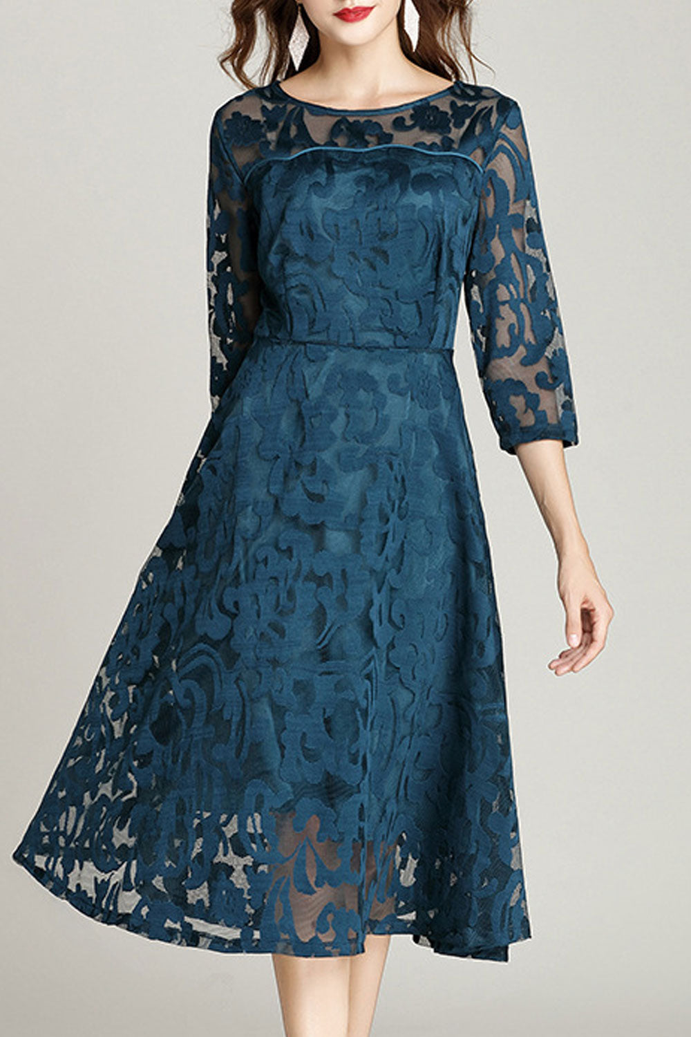 Women Round Neck Slim Waist Fashion Dress