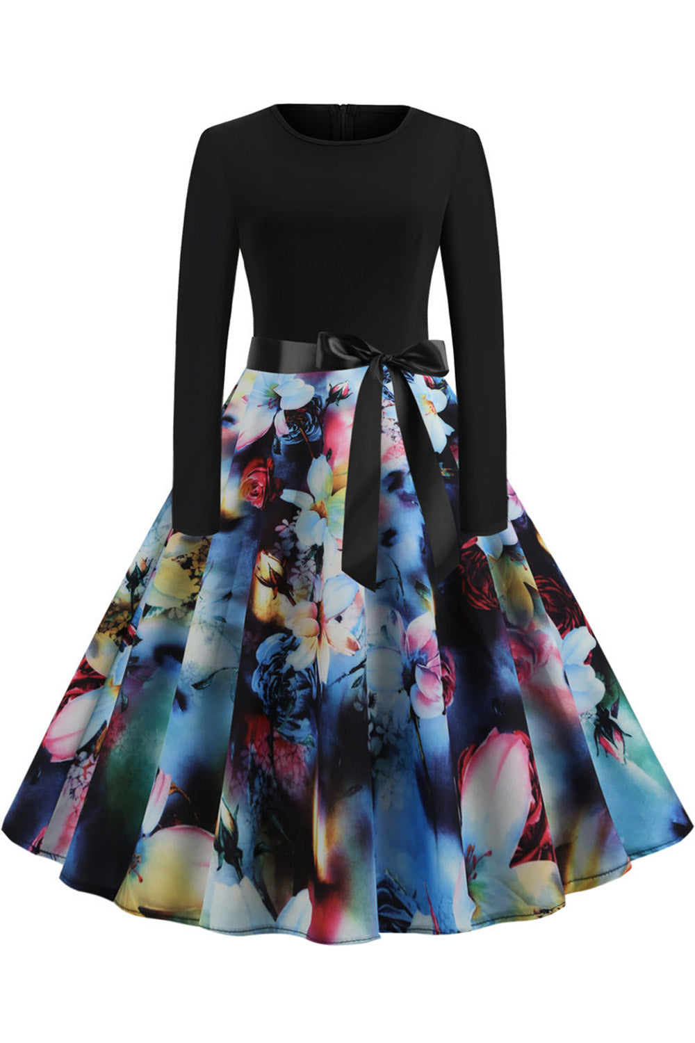 Women Round Neck Floral A-Line Dress